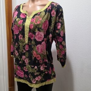 LITTLE JOURNEYS CHICAGO Lucy Top Black Floral L